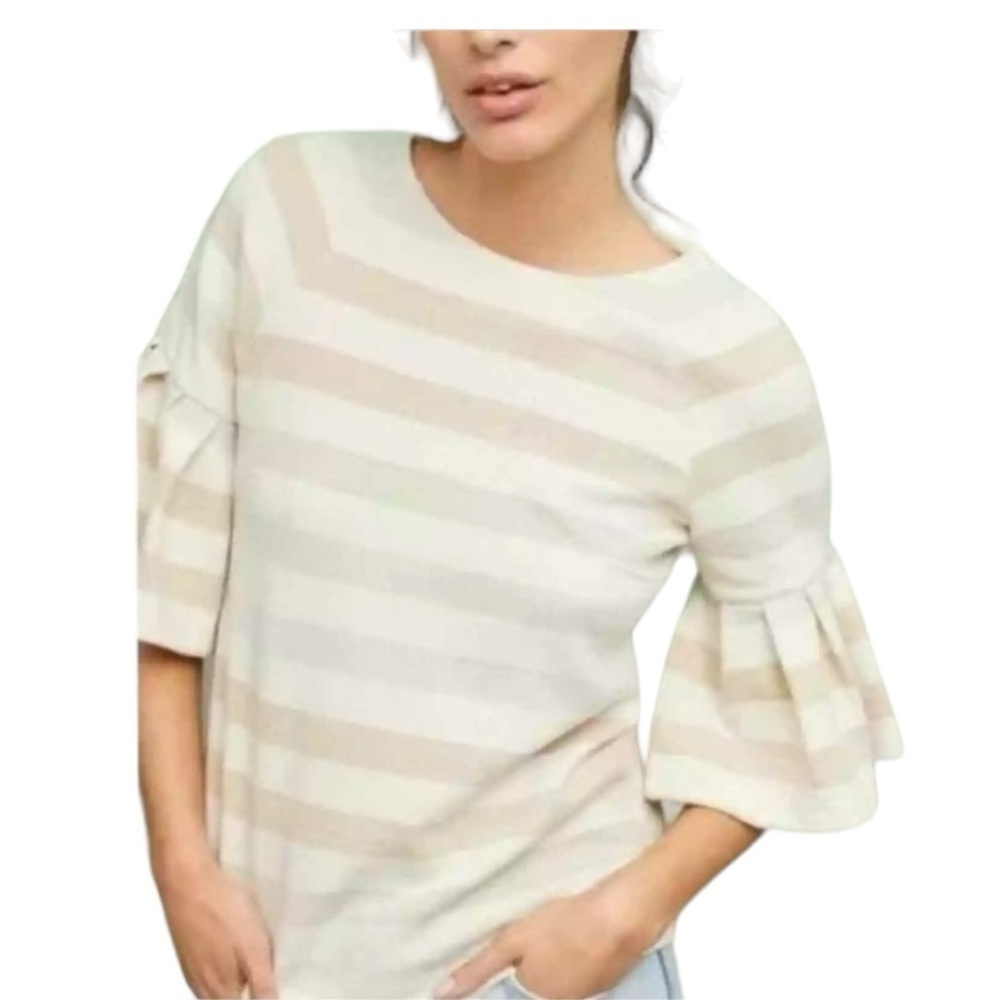Anthropologie Maeve Helsa‎ Bell Sleeve Metallic Striped Blouse Top Size Small